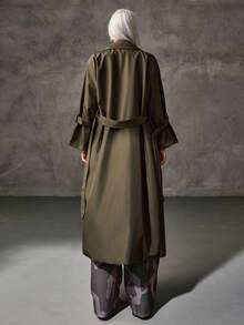 CasuGlow Khaki Relaxed Fit Lightweight Trench Coat For Urban And Office Wear, Soft Breathable Fabric, Adjustable Belt And Cuffs, Perfect For Spring And Autumn Outfits Trench Coat Women Long Coat Long Coats For Women Outerwear Women Womens Olive Green Coat Womens Trench Coat - Khaki - View 2