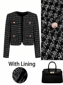 Ellevyn Women's Plaid Long Sleeve Button Design Elegant Overcoat, Women's Winter Coat,Winter Clothes For Women - Black - View 7