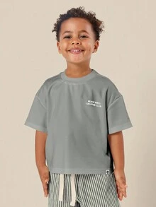 SUMWON Beach Vibes Vacation Club Italian Lemon Print Summer Boys Two Piece T Shirt Co Ord Set With Drawstring Shorts Holiday Fashion Outfit - Grey - View 3