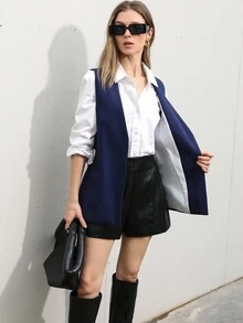 Aveloria Modichic Women's Minimalist Tailored V-Neck Blazer, Summer - Navy Blue - View 5