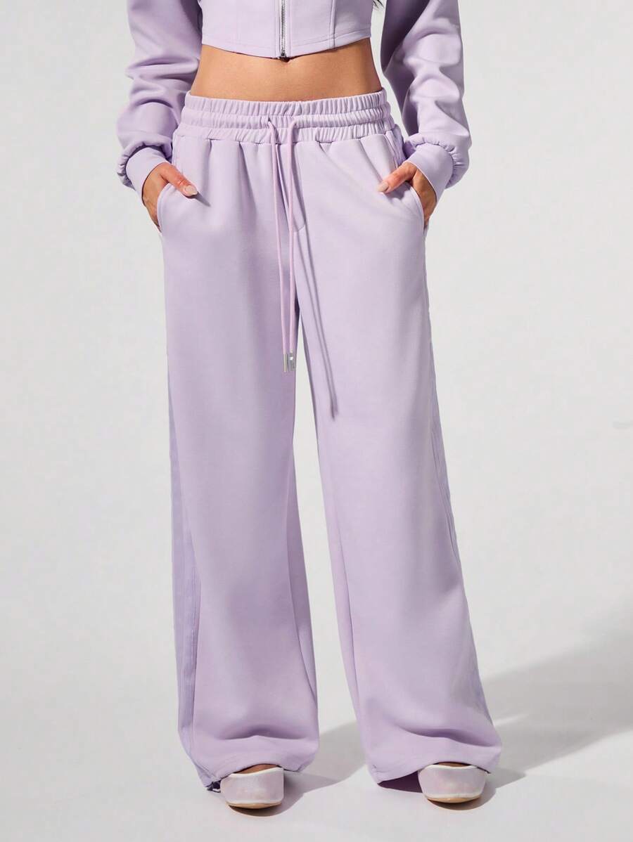Fluxe 女士休闲纯色针织宽松阔腿运动裤 - 淡紫色 - 查看 1