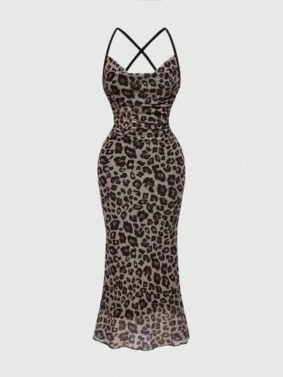 Grunge Punk Women's Fashionable Casual Leopard Print Camisole Bodycon Dress