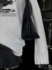 SHEIN EZwear Casual Minimalist Grunge, Y2K Retro Car Print Pattern Women Sweater, Suitable For Fall/Winter, New Autumn Sweater, Y2K Style, Gothic Style, Gothic Women Clothing