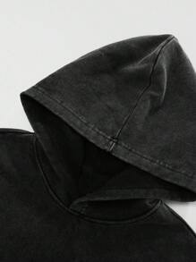 ROMWE MEN Grunge Punk Black Acid-Washed Hooded Halloween Sweatshirt For Men, No Pockets , Fall