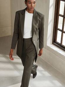 Aveloria Modichic Bộ vest blazer dài 1 nút ôm vừa vặn phong cách đi làm và quần ống loe cho nữ - Màu nâu  Mocha - Xem 2
