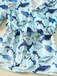 SHEIN Áo choàng tắm trùm đầu bằng vải nỉ dày họa tiết hoạt hình dễ thương cho bé trai, thích hợp mặc đi biển, hồ bơi, suối nước nóng, giữ ấm/dày - Nhiều màu - Xem 4