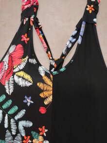 EMERY ROSE Große Größen Damen Jumpsuit mit Blume Muster und einfarbigen Patchwork-Elementen ohne Ärmel