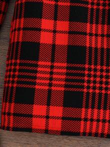 SHEIN Young Girls' Plaid Knit Mock Neck Gigot Sleeve Fitted Dress, Home Or Outdoor Wear, Back To School Fall Clothing Fall Dresses Homecoming Dress Hoco Dressses Wedding Dresses Halloween Clothes  Black Dress Winter Plaid Dress Girls Mama And Me Matching Outfits Matching Girl Women Outfits Mom Daughter Matching Outfit Red Plaid Dress - Red - View 4