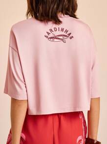 CAJUNI Áo thun tay ngắn họa tiết nhiệt đới vui nhộn dành cho nữ, màu hồng - Nhiều màu - Xem 2