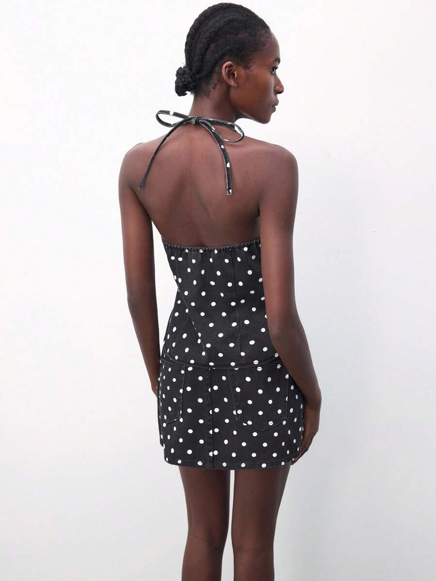 Maija 女式波点牛仔衬衫，百搭休闲商务都市装，时尚派对、郊游、秋季穿着 - 黑色 - 查看 1