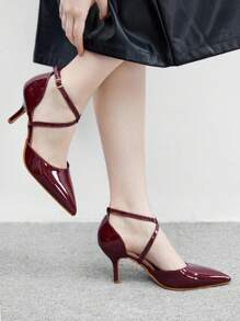 CUCCOO BIZCHIC Escarpins à bride bordeaux à bout pointu, talon aiguille mi-haut, élégants et confortables, style minimaliste. Convient pour le travail, les déplacements, les occasions formelles et les sorties en amoureux.