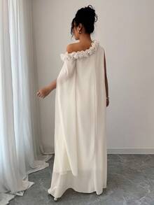 Elenzga 优雅女士荷叶边无袖连衣裙 - 杏色 - 查看 2