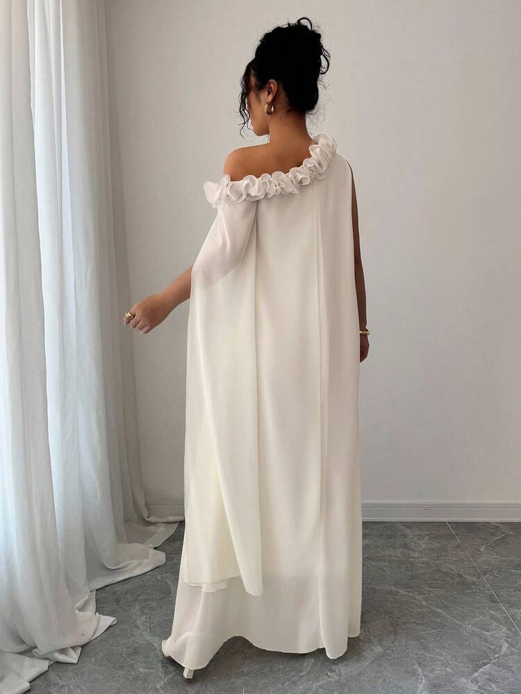 Elenzga Robe élégante pour femme avec volants sans manches - Nude - Voir 2