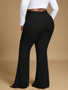 Hourglow Ceceforeign_ Plus Size Elastic Waist Casual Wide Leg Long Ribbed Flare Pants, Suitable For Autumn And Summer, For Hourglass Body Shape