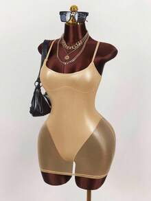 Amplova Y2K Amplova Plus Size Summer Fashionable Sexy Mesh Patchwork Spaghetti Strap Bodycon Mini Dress Metallic See-Through Fabric 2 In 1 Dress,Party Dresses For Women