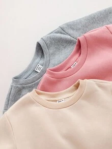 SHEIN Babygirl 可爱休闲纯色长袖运动衫套装 - 彩色 - 查看 8