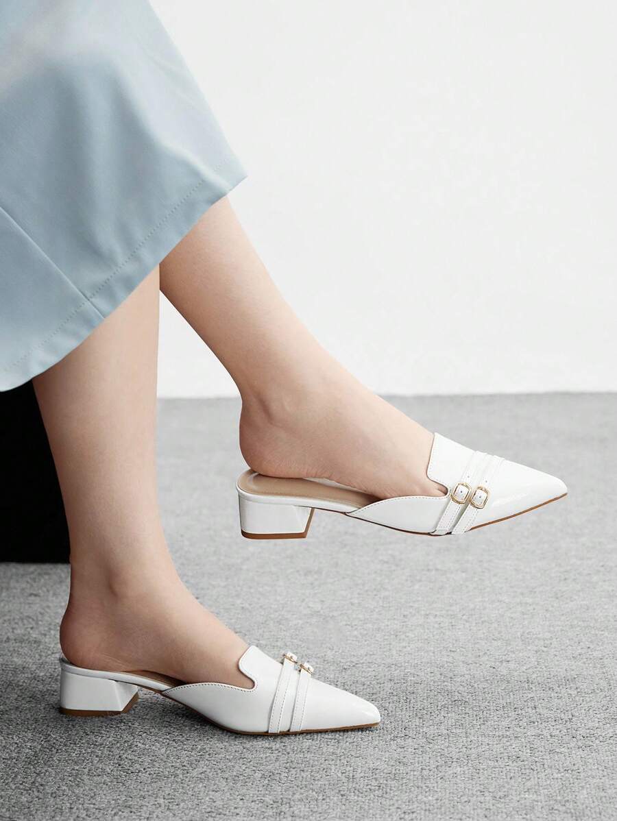 CUCCOO BIZCHIC 女士时尚白色双扣休闲平底鞋 - 白色 - 查看 1