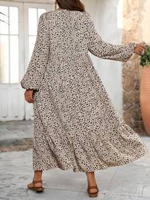 EMERY ROSE 大码休闲日常碎花结领荷叶边下摆连衣裙 - 彩色 - 查看 2