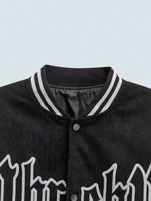 MODCRASH Men's Rave Baseball Jacket With Printed Suede Fabric For Spring And Autumn, Streetwear Jacket, Fall, Winter Spring To Summer - Black - View 5