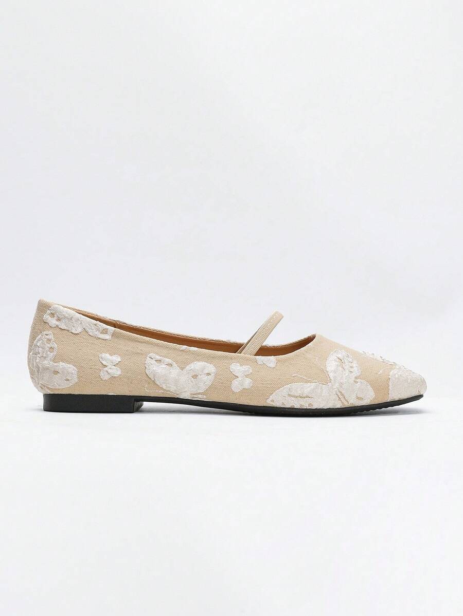 CUCCOO DOLLMOD 女士时尚杏色刺绣优雅平底鞋 - 杏色 - 查看 1