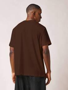 SUMWON Premium Crew Neck Short Sleeve Cotton Basic T Shirt Essential Regular Fit Casual Everyday Comfort Solid Classic Core Style For All Season Plain - Coffee Brown - View 2