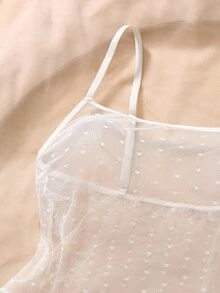 Semi-Transparent Mesh Spaghetti Strap Sexy Nightgown For Women, Going Out  Cozy And Elegant Details - White - View 4