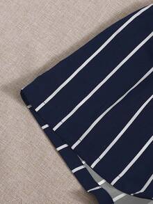 Soleia Bộ thời trang Thắt lưng Thắt nơ trước Sọc Boho - Màu xanh hải quân - Xem 5