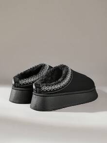 Solecia Botas de nieve para mujer con suela gruesa, aislamiento térmico de punto y cómodas - Negro - Ver 4