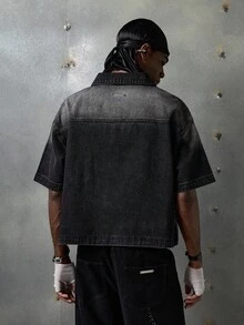 NEON BLANC 男士牛仔短袖编织黑色街头时尚夹克 - 深灰色 - 查看 4