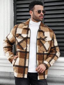 Manfinity CasualCool Plus Size Men's Casual Plaid Zip-Up Jacket, Autumn Flannels For Men Men Shacket Plaid Jacket Men