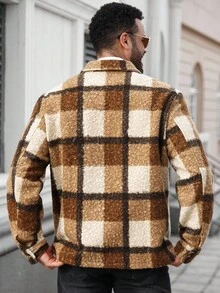 Manfinity CasualCool Plus Size Men's Casual Plaid Zip-Up Jacket, Autumn Flannels For Men Men Shacket Plaid Jacket Men