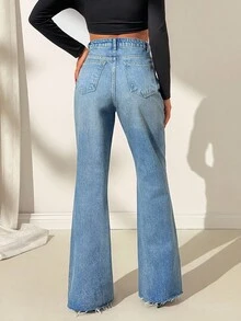 High Waist Wash Detailed Slant Pocket Casual Flare Jeans Jeans Wide Leg Low Rise Jeans Y2k Flared Jean High Waisted Jeans