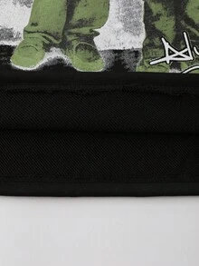 ROMWE MEN Street Life Men's Sparkling Diamond Portrait Print Long Sleeve T-Shirt, Fall - Black - View 5