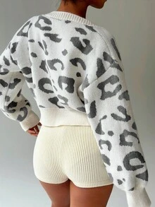 Flirla Fashionable Leopard Print Loose Cropped Cardigan - Multicolor - View 2