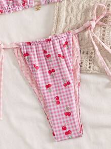 Swim Mod Women's Plaid & Cherry Print Swimsuit Set - Pink - View 6