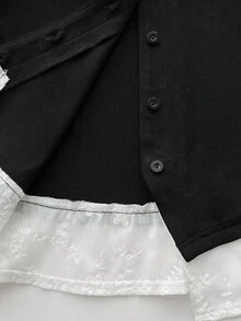 Elamini 1 件女式 V 领二合一腰部喇叭袖口长袖休闲/工作衬衫，黑色和白色 - 黑與白 - 查看 5