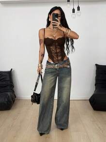 Coolane 女士夏季节日俱乐部服装性感 Y2K 音乐节蕾丝黑色修身紧身衣