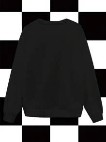 Aak Women's Loose Casual Drop Shoulder Black Pullover Long Sleeve Hoodie, Versatile With Personalized Letter, Bat, Leopard Print Y2K Style Goth Sweatshirts Cute Goth Clothes Bat Sweatshirt Pink And Black Sweatshirt - Black - View 2