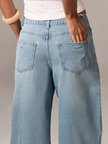 AiiRZ Quần jeans ống rộng cạp cao, dáng rộng, lấy cảm hứng từ phong cách cổ điển, quần denim thường ngày cổ điển, rộng thùng thình, vừa vặn quanh năm, là trang phục thiết yếu cho tủ đồ của bạn - Màu xanh lam - Xem 5