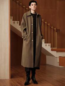 Uhlyne Uhlyne Cappotto oversize vintage dal design minimale e alla moda, adatto per l'autunno - Caffè Marrone - Visualizzare 5