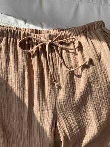 Comfortcana 女秋季针织100%纯棉泡泡格长裤，适合秋冬，秋冬女装，秋冬裤子搭配，秋冬百搭百搭，秋冬新款长裤 - 彩色 - 查看 6