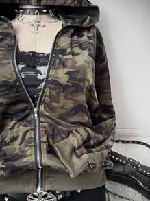 Sunspun 大码黑红条纹斜肩孔眼蕾丝宽松连帽衫 - 彩色 - 查看 7