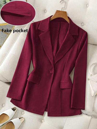 Franclia Fitted Solid Color Casual Blazer For Women, Suitable For Commuting Fall Cloth For Women