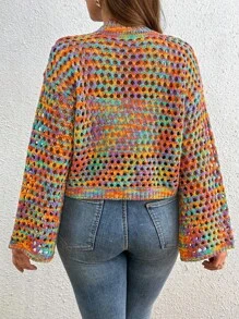 SHEIN Tall CURVE 大码休闲彩色镂空针织毛衣 - 彩色 - 查看 2