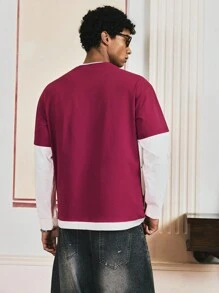 SWAVVY Men's Casual Colorblock Crew Neck Long Sleeve T-Shirt, Fall - Multicolor - View 2