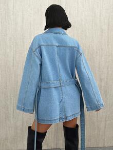 EURMUSE LOOSE DENIM JACKET DROPPED SHOULDER BELTED