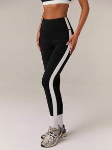 Athîral Bộ áo ngực thể thao và quần legging họa tiết chữ vá mùa hè cho nữ - Đen và trắng - Xem 4
