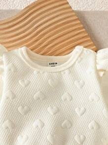 SHEIN 女婴休闲长袖上衣和裤子套装，秋冬 - 杏色 - 查看 4