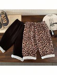 SHEIN 2 Stücke Baby Mädchen Leoparden Muster Strick Lässig Outfit Set - Verschiedenfarbig - Übersicht 3
