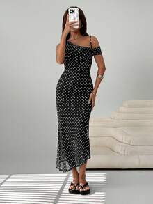 SHEIN EZwear 女士波尔卡圆点印花休闲连衣裙